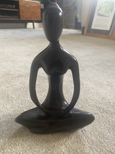 Vintage Modernist Namaste Seated Yoga Lady Figurine Black/Brown Resin VGC 