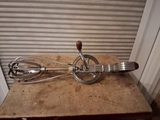Vintage Rotary Hand Whisk,  With Wooden Handle 1960s 1970s