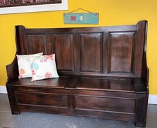 Antique Vintage 18th 19th Century Wood Wooden Oak Pine Settle Bench Storage 