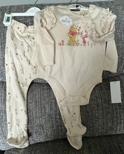 George Cream Winnie The Pooh Long Sleeve Bodysuit Trousers w/Feet Headband 9-12