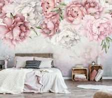 Pastel Peonies Wall MURAL FLOWERS Wallpaper Non-Woven Girls ROOM 🚚FAST Shipping