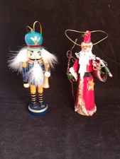 2 Christmas Tree Decorations, Wood Nut Cracker Soldier And Metal Santa. Sb10