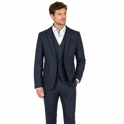 Navy donegal tweed suit - navy,