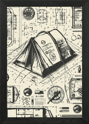 Camping tent blueprint framed - tent,