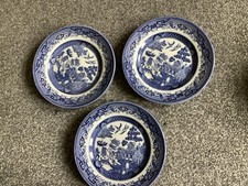 3 x English Staffordshire Ironstone Tableware Willow Pattern Plates