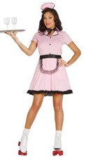 Adult Diner Girl Costume Ladies 50s Fancy Dress Pink Rock n Roll Outfit UK 8-16