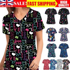  Women Nursing Scrub Tops Printed Medical Uniform Merry Christmas Flowers Shirt!