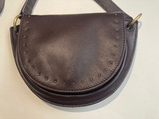 Jigsaw Leather Cross Body/Shoulder Bag Semi-Circle Handbag burgundy studs