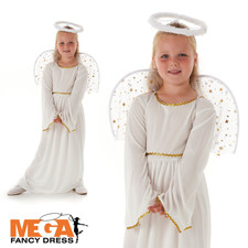 Girls Heavenly Angel Kids Costume Nativity Christmas Fancy Dress Childs Outfit 