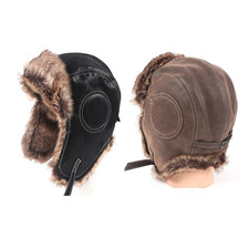 Unisex Faux Leather Pilot Aviator Trapper Hat. fast UK post