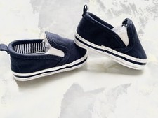 Baby Boy Navy Summer Canvas Soft Sole Loafer Slip On Pram Shoes Boat Deck First