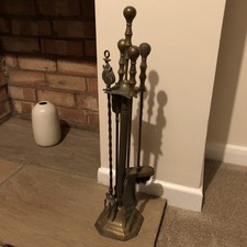 Antique/Vintage Brass Fireside Companion Set 4 Piece - Poker, Tongs, Brush & Pan