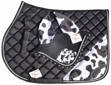 Cow Print Saddle Pad + Matching Ear Bonnet Set – Fun Horse Riding Gift