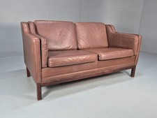 Vintage Two Seater Brown Leather Danish Sofa Borge Mogensen Style EB9945 M2SS