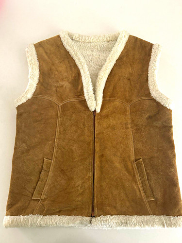 Brown leather shearling trim - leather,