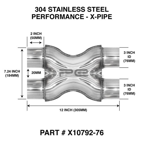 76mm exhaust x - x, pipe