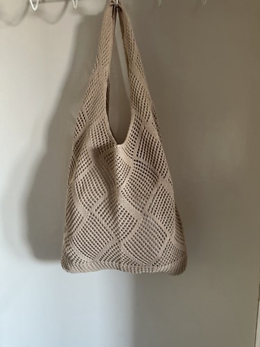 Knitted bag beige shopping - bag,