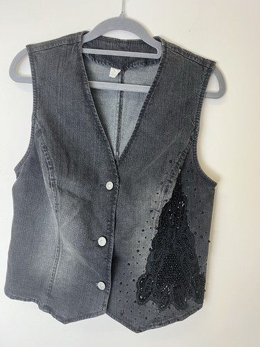 Vintage y2k black denim beaded - y2k,