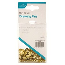 100 x Brass Drawing Pins Gold