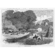 HOP PICKING Workers Waiting to be Paid - Antique Print 1867