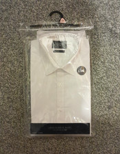 MENS WHITE DRESS SHIRT, 16" COLLAR, LONG SLEEVE, BUTTON UP, SMART & CASUAL, F&F