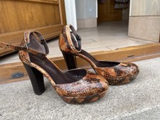 Minelli Brown Faux Snake skin Platform ankle strap shoes size 4 retro 70s style