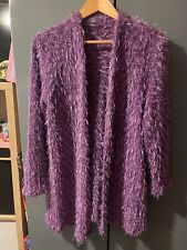 Women purple eyelashes knitted open front cardigan size 14