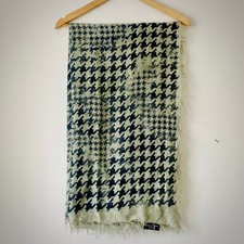 Zara Dogtooth Check Shawl Scarf, Size Large, 140cm Square, Khaki Green, LOOK!!!
