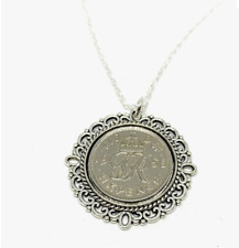 1950 Birthday 75th Lucky Sixpence Fancy Pendant plus Sterling Silver 18in Chain