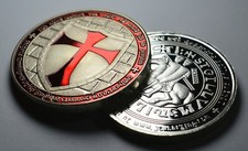 Large Masonic Knights Templar Silver Coin with Red Enamel. Freemasonry/Masons