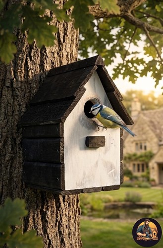 Burnt white bird house nest - white,