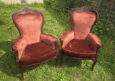 Pair of Vintage Red Velvet Victorian Armchairs – Solid & Full of  Character