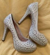 Fornarina Women's Mint Green Floral Leather Platform Heel Shoes, Size 6.5