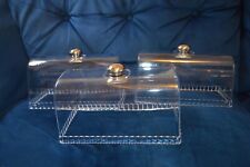 LOT OF 3 CLEAR PLASTIC DECORATIVE EDGE  CAKE CUPCAKE TREATS  DOME COVERS STAND