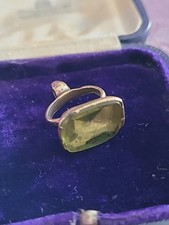 Antique Victorian Plated Green Glass Fob Seal 'I'LL THINK ON THEE THO' FAH AWA'