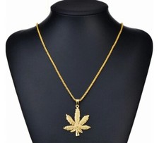 Weed Cannabis Maple Leaf Gold Chain Necklace Pendant Gift