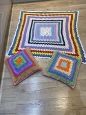 Crochet Blanket 46”x46” For Baby, Bed Throw / VW camper/retro With Cushions