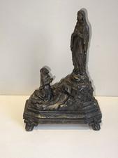 Antique French Lourdes Music Box Virgin Mary St Bernadette  Spelter