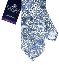Liberty print tie Pure cotton art fabric blue floral design L.A. Smith NEW ca