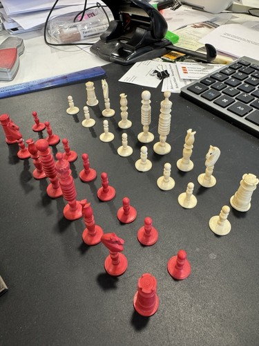 Antique carved bone chess - antique, set