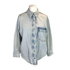Mango Ladies Denim Shirt Jacket Shacket Blue Size Large Overshirt Button Down