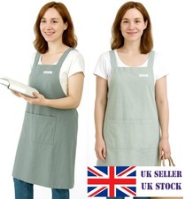 Women Cotton Dungaree Apron Housework Wrap Pinafore Dress Pocket Japanese Style
