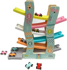 6 Layers Click Clack Racetrack Wooden Children Car Slider Race Track Toy 8 Cars