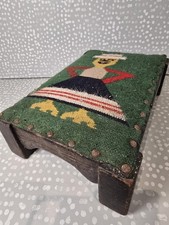 Antique Needlepoint Tapestery Footstool wooden Feet kneeling cusion