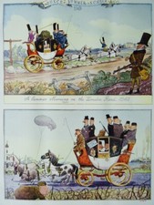 1943 Colour Print WW2 LONDON ROAD STAGE COACH 1843 & 1943 inc BARRAGE BALLOON