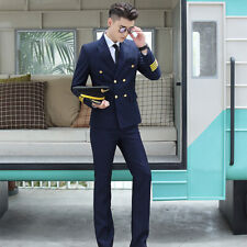 Men Formal Airline Captain Suit Jacket Pant Pilot Blazer Aviator Costume Uniform