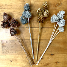 16 Large Glitter Pine Cones on Picks/Sticks - Christmas Decorations 39cm-54cm