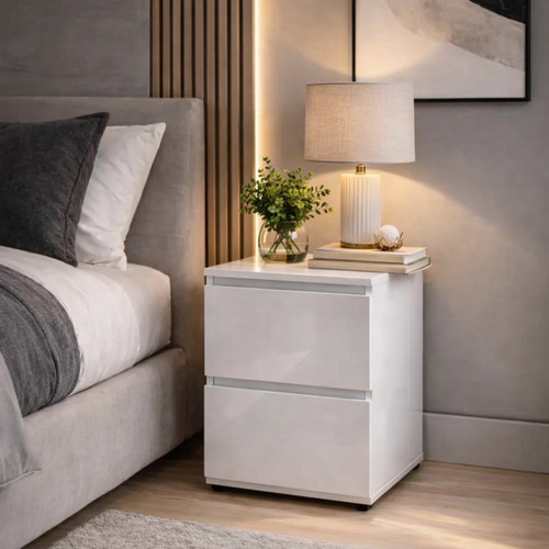 White high gloss bedside table - bedside,