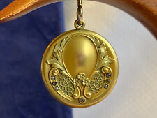 Antique Edwardian Gold Plated Locket Monogrammed Pendant Keepsake Jewelry 