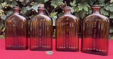 x 4 Antique c1910 Brown Ribbed Glass Poison Bottle  Apothecary Chemist